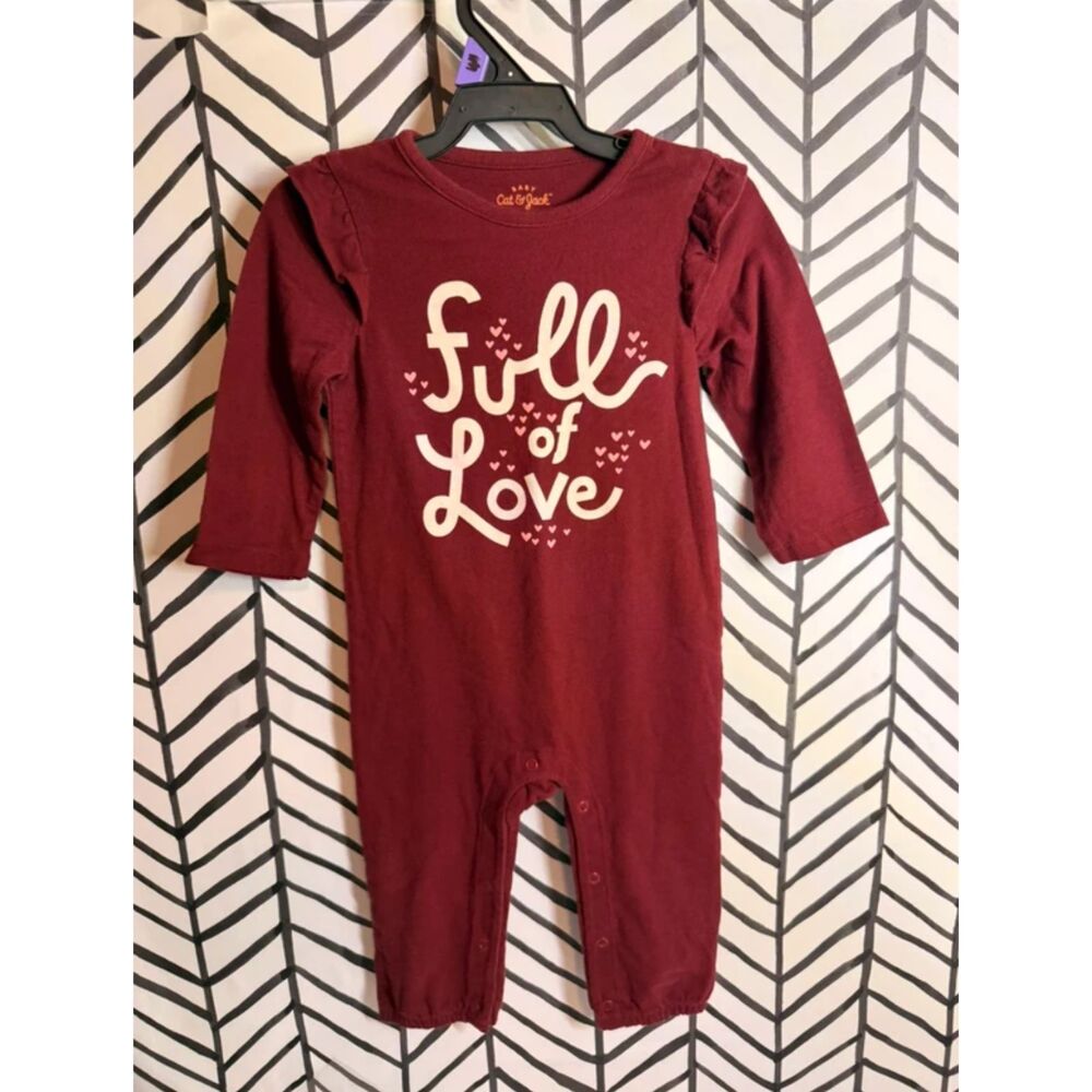 Cat & Jack Red Full Of Love Long Sleeve Outfit Baby Girls 12M 5052